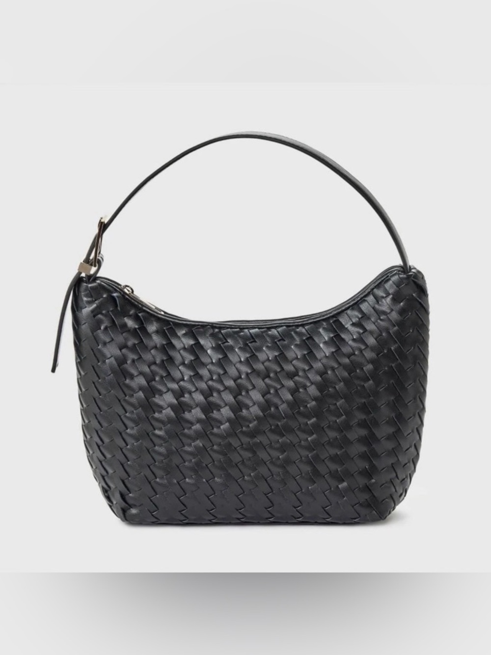 New Black Woven Hobo Shoulder Bag with Gold Buckle & Zipper, a new day - Picture 2 of 12